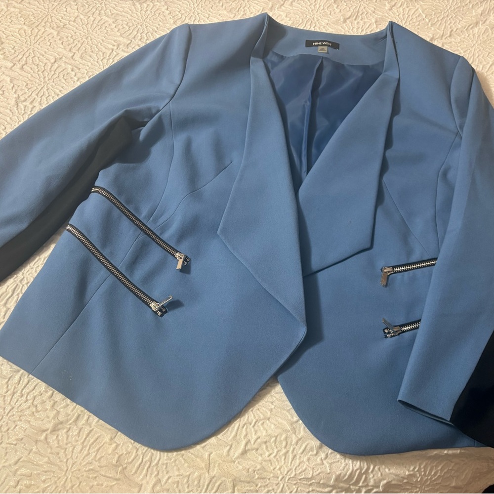 Nine West Sky Blue Blazer with Zipper Accents